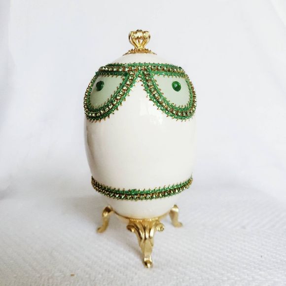 Handmade Glazed Decorative Goose Egg Gold Pedestal - Picture 2 of 4
